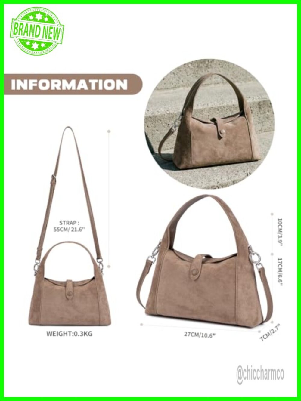 Vintage Half-Moon Hobo Tote Handbag, Soft Faux Suede Crossbody Purse with - Picture 3 of 6